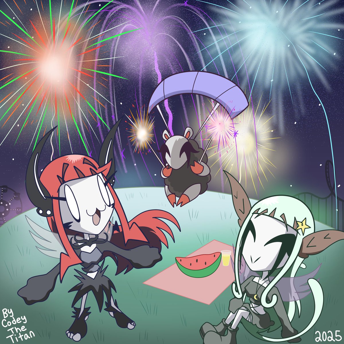 Scarlet and Selene the Moth Faerie enjoy the Firework Show! 🎇🎆

Have a Happy and Safe 4th of July. 

#OriginalCharacter #DigitalArt #ArtistOnTwitter