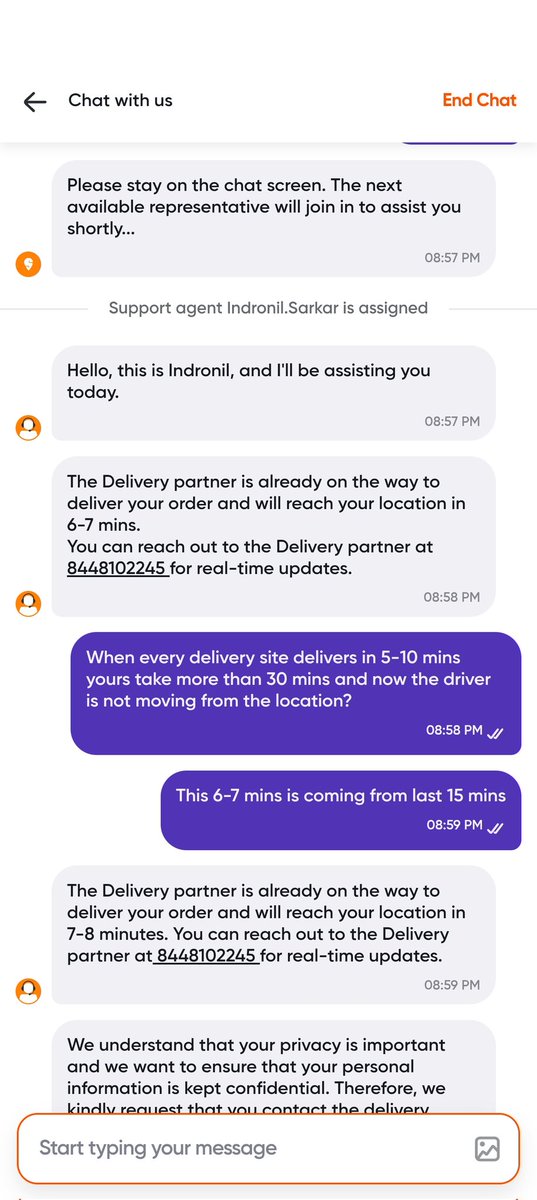 Roy_51293's tweet photo. @SwiggyInstamart really pathetic service. It's been more than an hour the order is not delivered. Your Customer service guy Indronil Sarkar has no answers. Called your delivery partner he collected to orders to deliver. That means you guys are working on less manpower (1/2) https://t.co/DRfqVJsL11