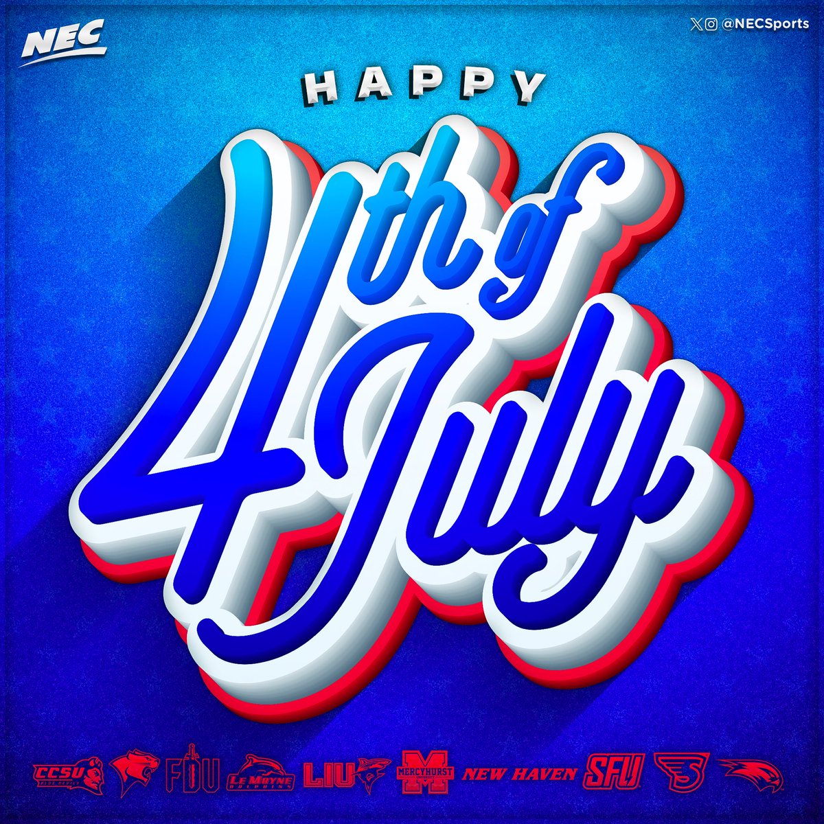 NECsports's tweet image. Celebrating the red, white & blue with you! ๐บ๐ธ๐๐ฝ
Happy 4th from all of us at the #NECโผ๏ธ