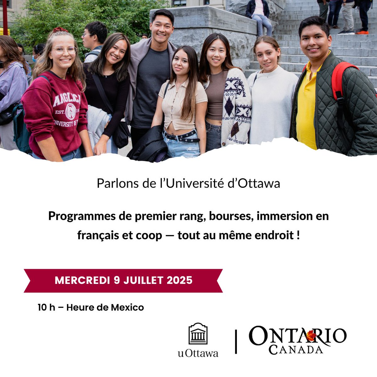 Canada au Mexique (@ambcanmexique) on Twitter photo Prêt pour la prochaine étape ?
Rejoignez notre webinaire sur l'<a href="/uOttawa/">Université d'Ottawa | University of Ottawa</a> !
🎓 Découvrez les meilleurs programmes, bourses et bien plus encore.
🗓️ 9 juillet | ⏰ 10h (heure de Mexico)
Inscrivez-vous ici ! 👇
events.teams.microsoft.com/event/2823b5ad…
#uOttawa #ÉtudierAuCanada Prêt pour la prochaine étape ?
Rejoignez notre webinaire sur l'<a href="/uOttawa/">Université d'Ottawa | University of Ottawa</a> !
🎓 Découvrez les meilleurs programmes, bourses et bien plus encore.
🗓️ 9 juillet | ⏰ 10h (heure de Mexico)
Inscrivez-vous ici ! 👇
events.teams.microsoft.com/event/2823b5ad…
#uOttawa #ÉtudierAuCanada