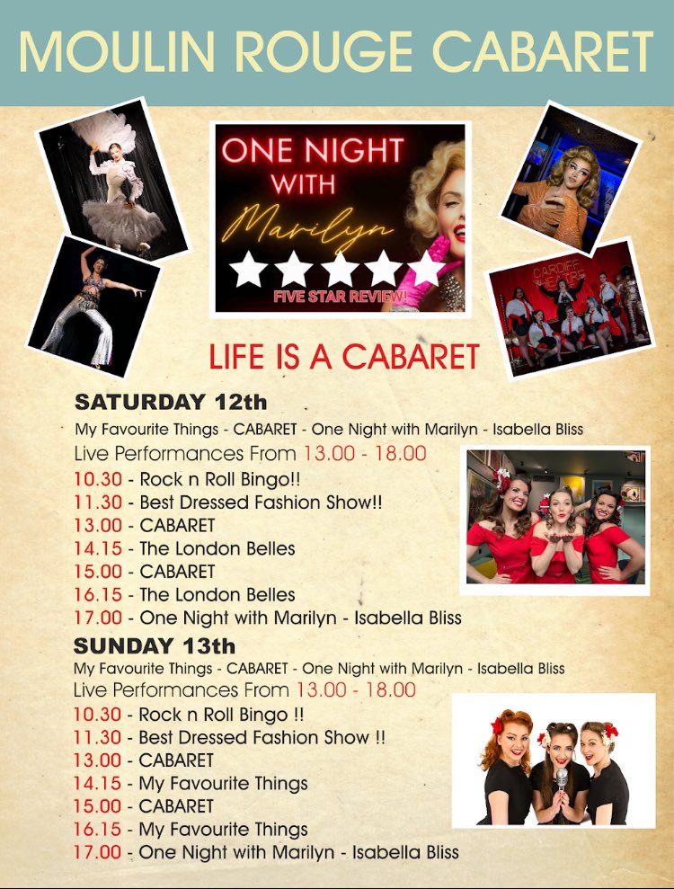 🎪 CABARET 🎪 <a href="/V4VCardiff/">Vintage For Victory 2025</a>  Lili Del Fflur ⭐Oola Pearl ⭐ <a href="/TheLondonBelles/">The London Belles</a> ⭐ <a href="/MyFavThingsUK/">MyFavouriteThings</a> ⭐Venus Flytrap⭐ It's Llywelyn ⭐Carey Valentine ⭐ Dels Dynamites 🧨and Headlined with
"One Night with Marilyn" starring <a href="/IsabellaBliss_/">Isabella Bliss</a> 💄💋
Online Box Office vintageforvictory.co.uk