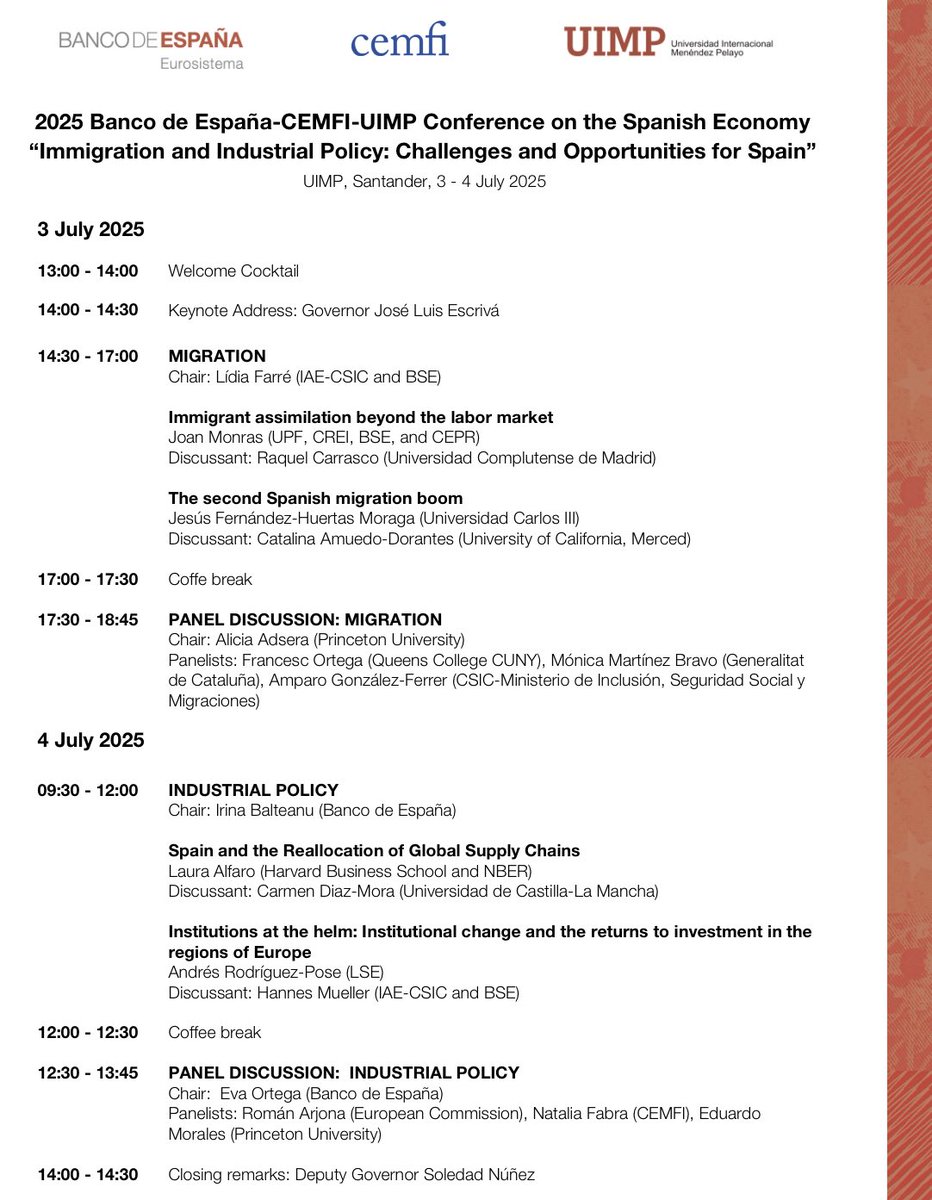 carmen_diazmora's tweet image. Un honor haber participado hoy en la Conferencia de #EconomíaEspañola, de @BancoDeEspana, @CEMFInews y @UIMP, sobre “Inmigración y #PolíticaIndustrial: retos y oportunidades para España”, que ha sido muy enriquecedora en sus ponencias y en los debates posteriores.