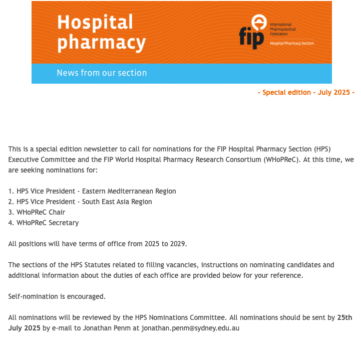 FIP_HPS's tweet photo. Special edition of the #FIP #HPS #Newsletter to call for nominations for positions on the HPS ExCo and WHoPReC out now! 

Check your emails for more!  

Sign up for our #newsletters here: https://t.co/c7zoC8HgdP

@FIP_org https://t.co/ORkO24ASut