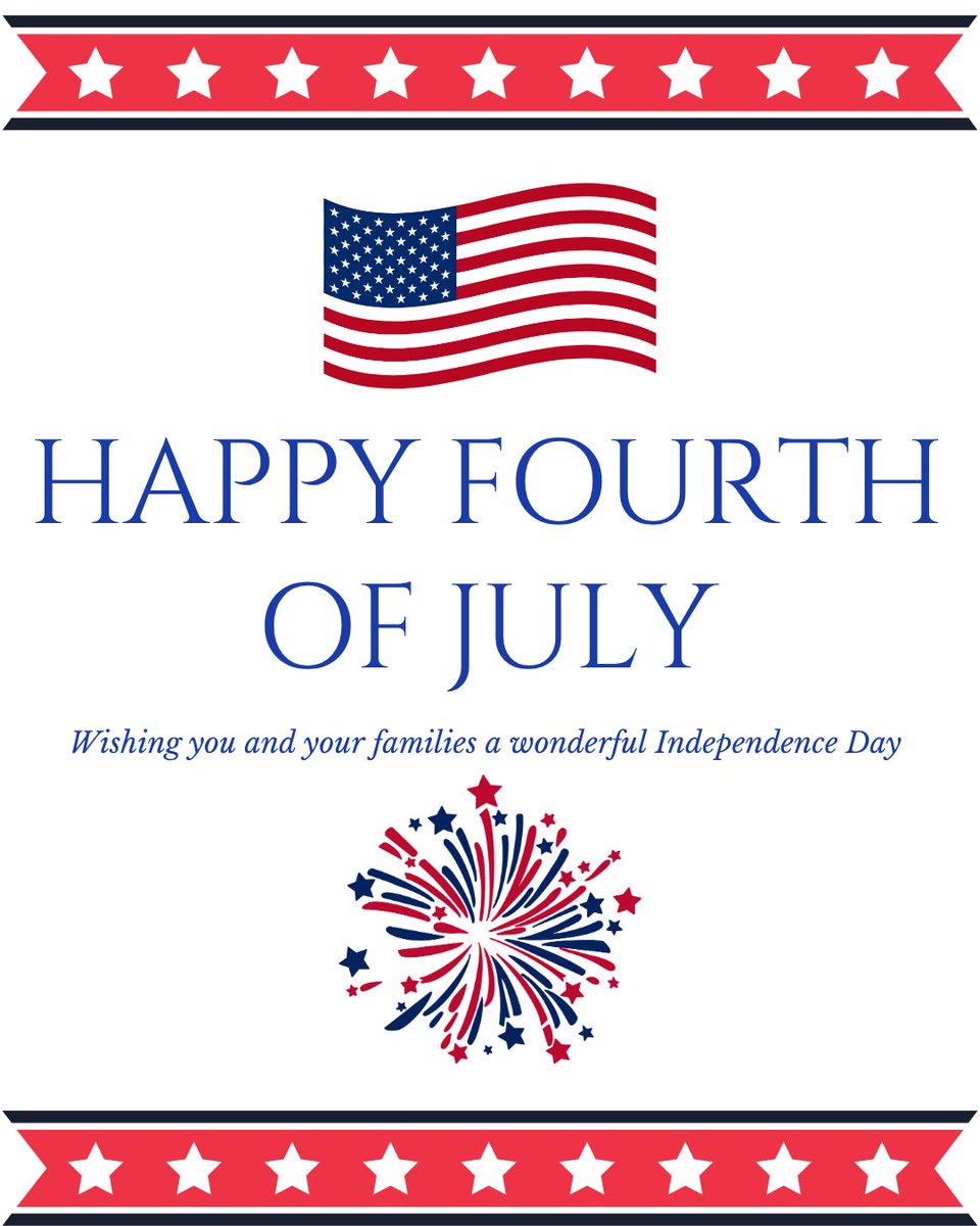 Today, we celebrate the birth of our great nation — a land of freedom, courage, and opportunity. 

May we cherish the freedoms we enjoy and never forget the sacrifices made to protect them. 

Wishing you and your loved ones a safe, joyful, and patriotic Fourth of July!