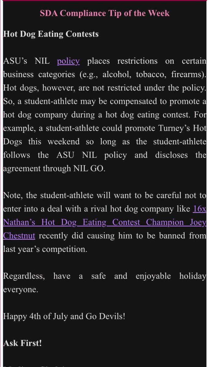 Tip of the Week #SDATOW -  
🌭 eating contests

#NathansHotDogEatingContest 
#nilgo 

😋
