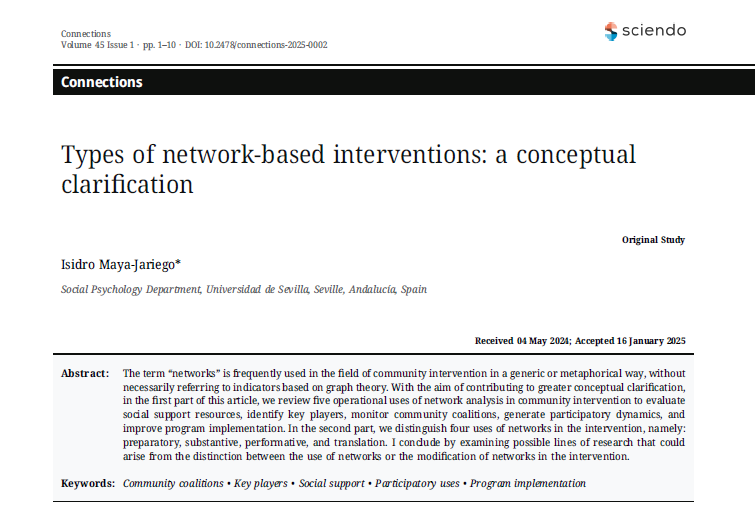 "Types of network-based interventions: a conceptual clarification", Connections 46(1), 2025 sciendo.com/es/article/10.… #sna #ars