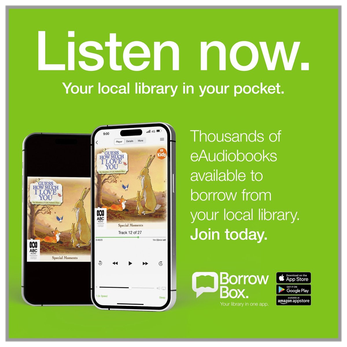 Little Nutbrown Hare and Big Nutbrown Hare explore the world together – one quiet, tender moment at a time. Listen to Special Moments from the Guess How Much I Love You series by Sam McBratney today, on #BorrowBox! 🐇 📚 👂 📲 👉 buff.ly/3ytphta