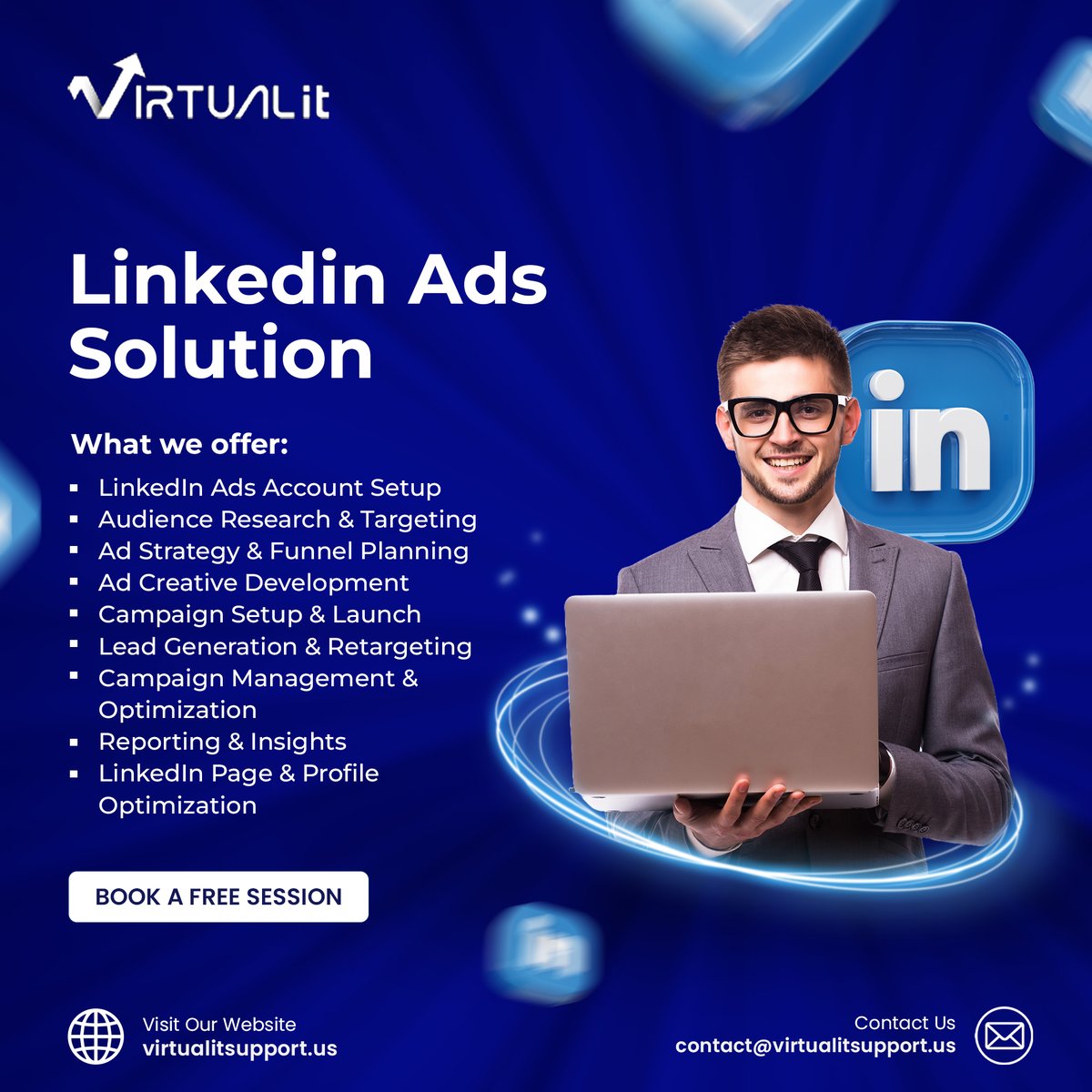 itsupport4us's tweet image. 🚀 Ready to turn LinkedIn into your top lead-generation machine?

Virtual IT’s LinkedIn Ads Solution covers everything you need to grow your B2B success.

📞 Book your FREE strategy session today at virtualitsupport.us

#virtualitsupport #linkedinads #llinkedinb2bleadads