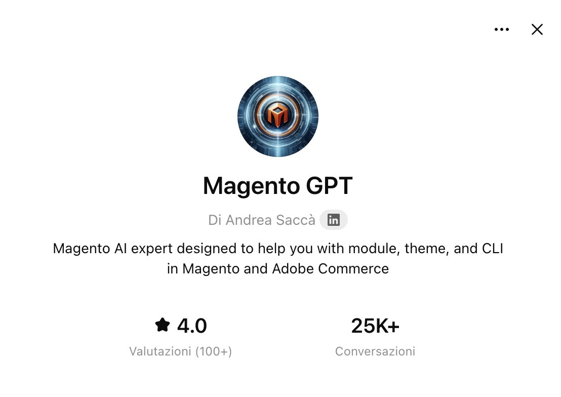 andreasacca's tweet image. I build a Custom GPT for #magento development, used now 25.000 times with 4.0 review.
How can I monetize it?