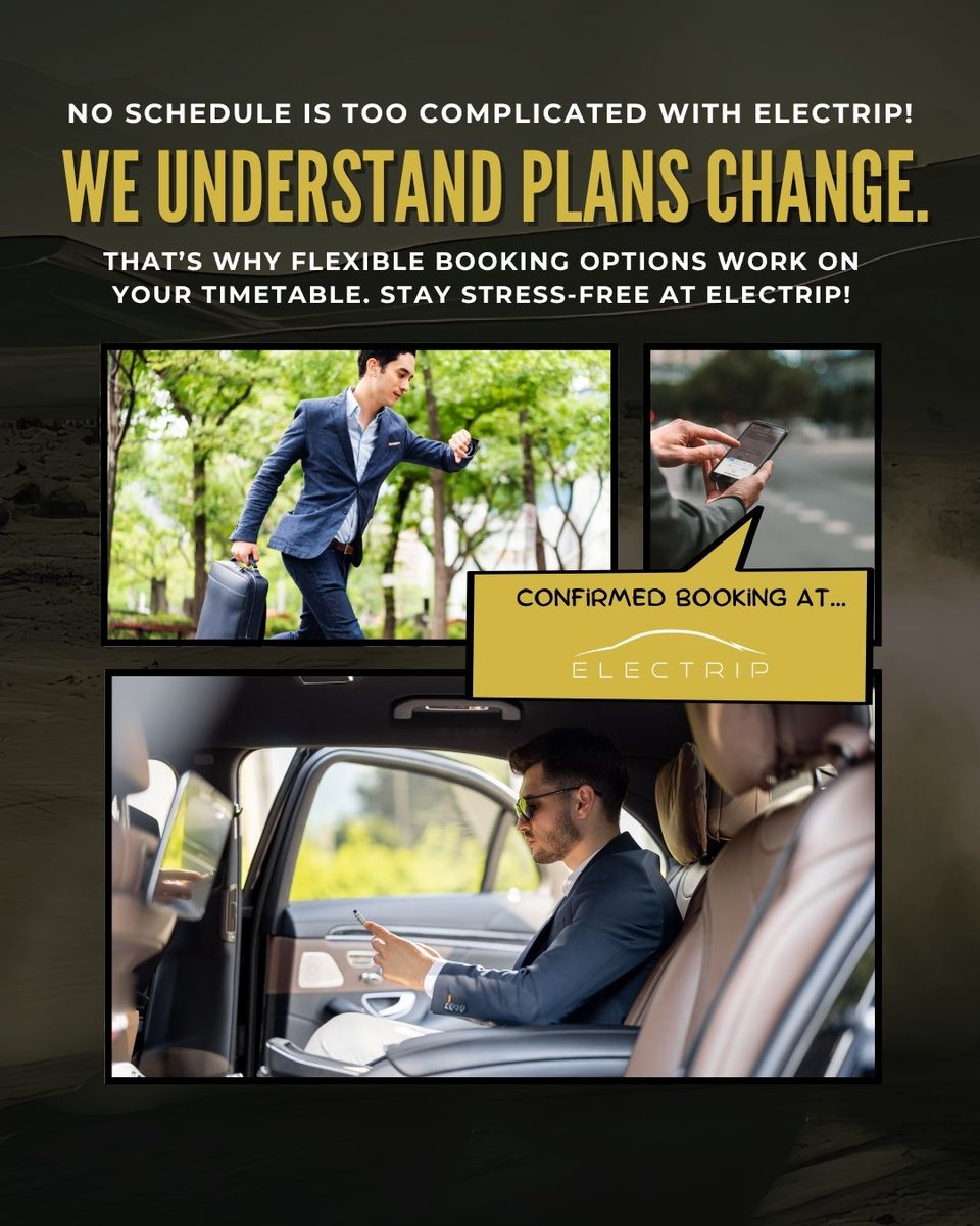 When plans change, we’ve got your back. Flexible booking makes it easy to stay on track. Visit us on electrip.us! #electrip #luxurycarservice #travelinstyle #professionaldrivers #luxurytransportation #viptransfer