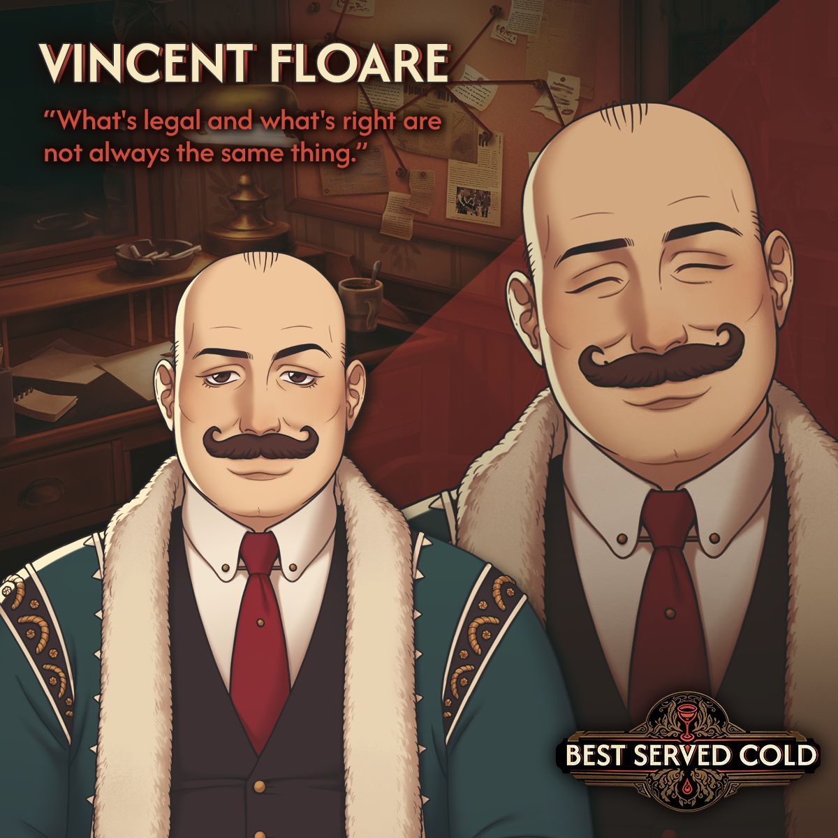 RoguesideGames's tweet image. Meet Vincent, the affable owner of the bookstore above your speakeasy. Cultured, clever and charming, although some of his ideas are a bit old fashioned.
#BestServedCold #VisualNovel #Cocktails #IndieGame #MurderMystery