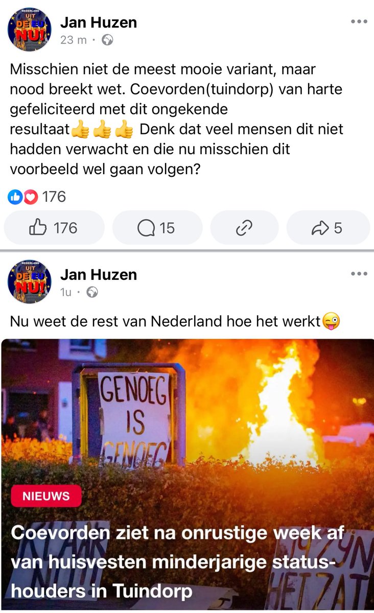 Coevorden ziet af van huisvesten minderjarige asielzoekers. Jan Huzen -initiatiefnemer van de burgergrenswachten die marcheren voor Wilders- feliciteert de brandstichtende onruststokers “met dit ongekende resultaat”. Hij hoopt dat anderen “dit voorbeeld wel gaan volgen.”