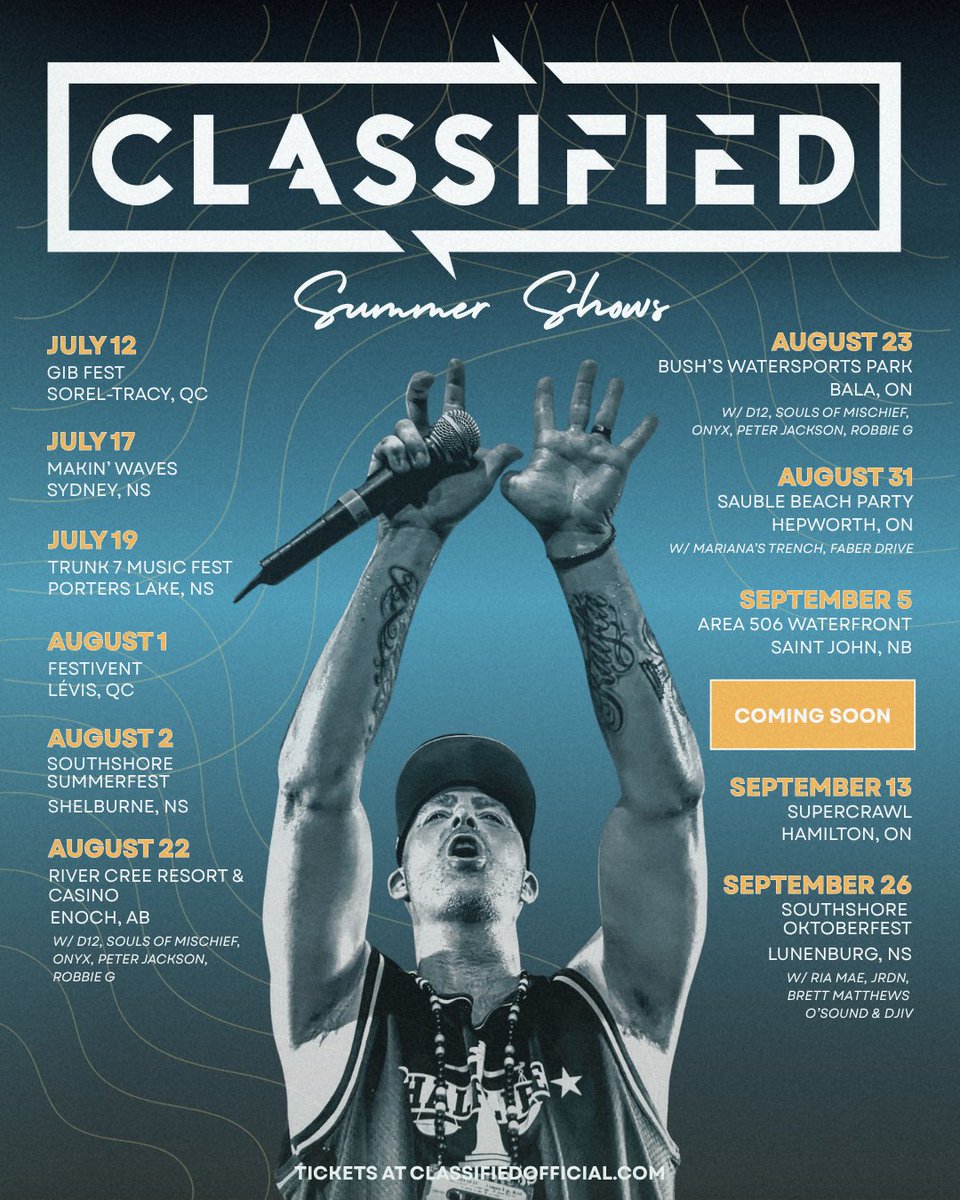 Here's where you can find me this summer... one more being announced next week. let me know your guesses, excited to get back there... all tickets at classifiedofficial.com/shows