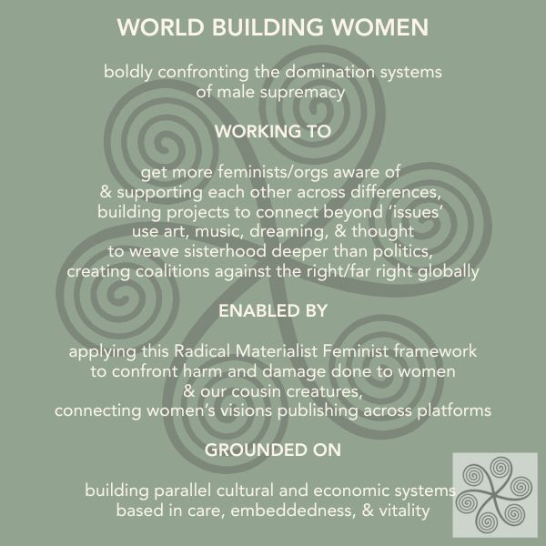 EStreachailt's tweet photo. #womenbuildingworlds #makethematriarchy #radfem #matriarchy #patriarchy #systemchange #thrutopia #3E
boldly confronting the domination systems
of male supremacy
Share as inspired! ๐ โ๏ธ โ
@Erinadinfinitum
@ajalyonsroars
@medusarisingorg
@cache_pas
@quirkathon
#radmatfem https://t.co/GZrRJexhVX