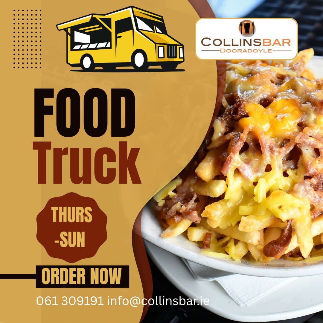 🚚🔥 Street food at its finest!
The Collins Bar Food Truck is now serving up:
🇮🇹 Italian
🇮🇳 Indian
Big flavours, cold pints &amp; outdoor vibes in Dooradoyle!
📞 061 309191
#CollinsBar #FoodTruckVibes #LimerickEats #StreetFoodLimerick