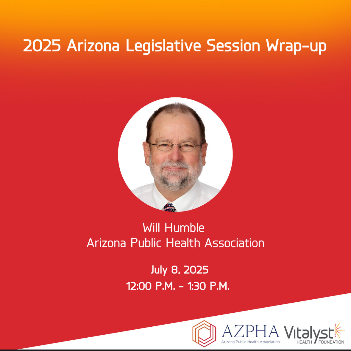 willhumble_az's tweet image. Join us for this @VitalystHealth & @PublicHealthAZ webinar Tuesday, July 8 at high noon as we cover the #Arizona 2025 legislative session from a public health policy perspective.
Register ➡️ us06web.zoom.us/webinar/regist…