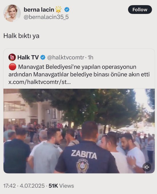 zekibahce's tweet photo. Berna Laçin, Manavgat Belediyesi’ne düzenlenen yolsuzluk operasyonu için 

"Halk bıktı ya." demiş

Harbiden halk bıktı Berna, 
Para kulesi görmekten, baklava kutusunda avro görmekten, milleti soyup soğana çeviren hırsızlardan bıktı valla. https://t.co/qzXIkscp5J