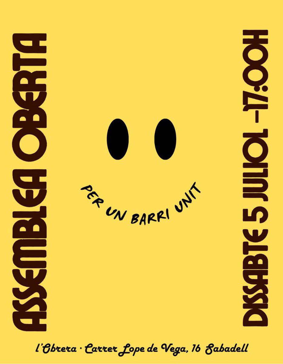 📣Davant la inacció de les institucions organitzem-nos. 

🔹Convoquem assemblea per decidir entre la ciutadania del sud quina mena de barri i convivència volem. 

🗓️ Dissabte 5 de juliol
⏰ 17 h
📌 L’Obrera

Per un barri unit, vine i digues la teva‼️
