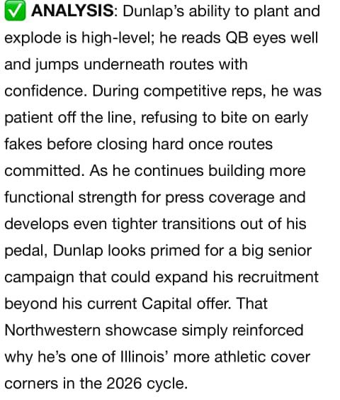 Jaiden “JD” Dunlap (@jddunlap_2026) on Twitter photo That’s for the write up <a href="/sixstarfootball/">Six Star Football | PLUS+</a> from my performance <a href="/NUFBFamily/">Northwestern Football</a> camp.
Film from this past season hudl -hudl.com/v/2QaCQ1
<a href="/Tdub52/">Tramaine Weaver</a> <a href="/Rich_DBs/">Dru Richardson</a> <a href="/CoachBenBlack/">Ben Black</a>
<a href="/CoachHupke/">Sean Hupke</a>
<a href="/CoachKHodges/">Kevin Hodges</a> <a href="/CoachShev/">Shevin Smith Jr.</a> <a href="/VillTrevor/">trevor vill</a> <a href="/dyshawn_gales5/">Dyshawn Gales</a> <a href="/CoachMcLin/">Marcus McLin</a>
<a href="/coachjjanderson/">Jay Anderson</a> <a href="/CoachWarinner/">Edward Warinner</a> That’s for the write up <a href="/sixstarfootball/">Six Star Football | PLUS+</a> from my performance <a href="/NUFBFamily/">Northwestern Football</a> camp.
Film from this past season hudl -hudl.com/v/2QaCQ1
<a href="/Tdub52/">Tramaine Weaver</a> <a href="/Rich_DBs/">Dru Richardson</a> <a href="/CoachBenBlack/">Ben Black</a>
<a href="/CoachHupke/">Sean Hupke</a>
<a href="/CoachKHodges/">Kevin Hodges</a> <a href="/CoachShev/">Shevin Smith Jr.</a> <a href="/VillTrevor/">trevor vill</a> <a href="/dyshawn_gales5/">Dyshawn Gales</a> <a href="/CoachMcLin/">Marcus McLin</a>
<a href="/coachjjanderson/">Jay Anderson</a> <a href="/CoachWarinner/">Edward Warinner</a>