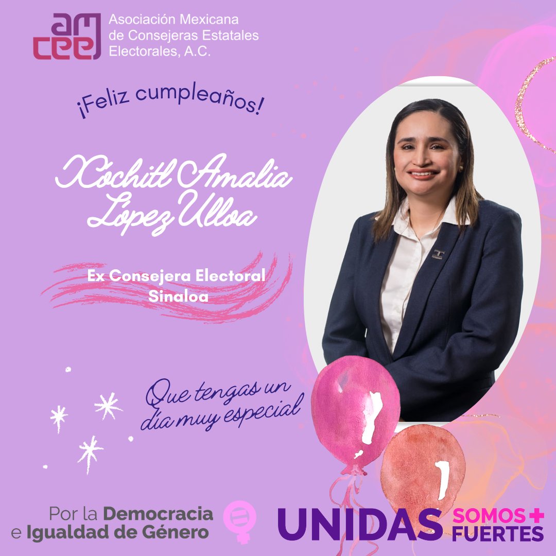 ¡Feliz cumpleaños Xóchitl Amalia López Ulloa, Exconsejera Electoral del <a href="/IEESINALOA/">IEES</a>!

Deseamos que sea un día lleno de sorpresas y cariño, que todos tus sueños sean una realidad en este nuevo año 🥳