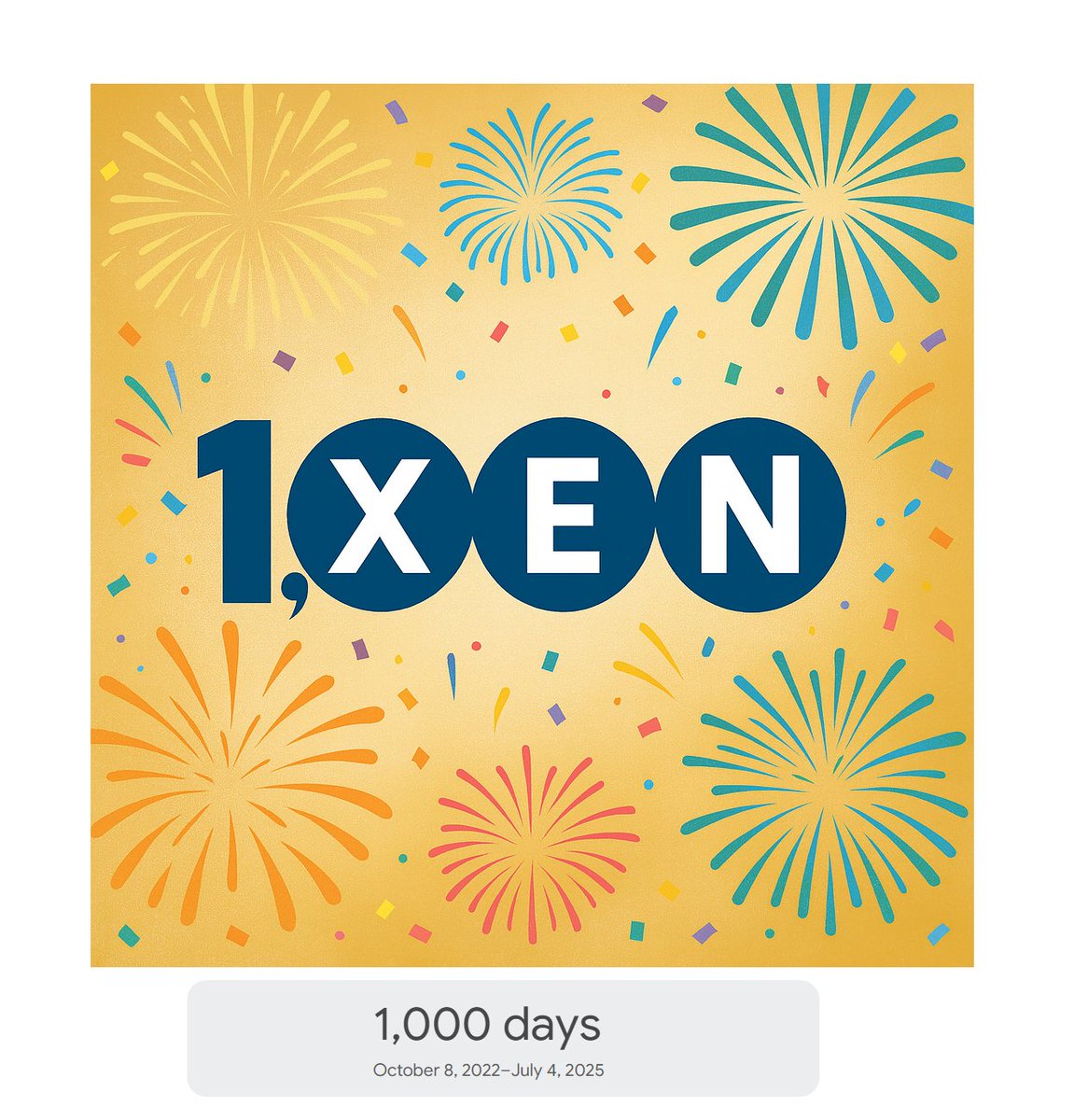 xenpub's tweet image. 🎉 $XEN turns 1,000 days old today!🎉
                      #FPOC #StayXen