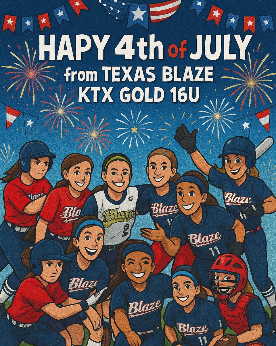 🇺🇸 Happy 4th of July from Texas Blaze KTX Gold 16U! 🎆

We’re reppin’ the red, white, and blue at the Colorado Sparkler! Wishing everyone a day full of softball &amp; a night full of fireworks and freedom! 🥎✨

#TexasBlaze #ColoradoSparkler #4thofJuly #BlazeBuilt