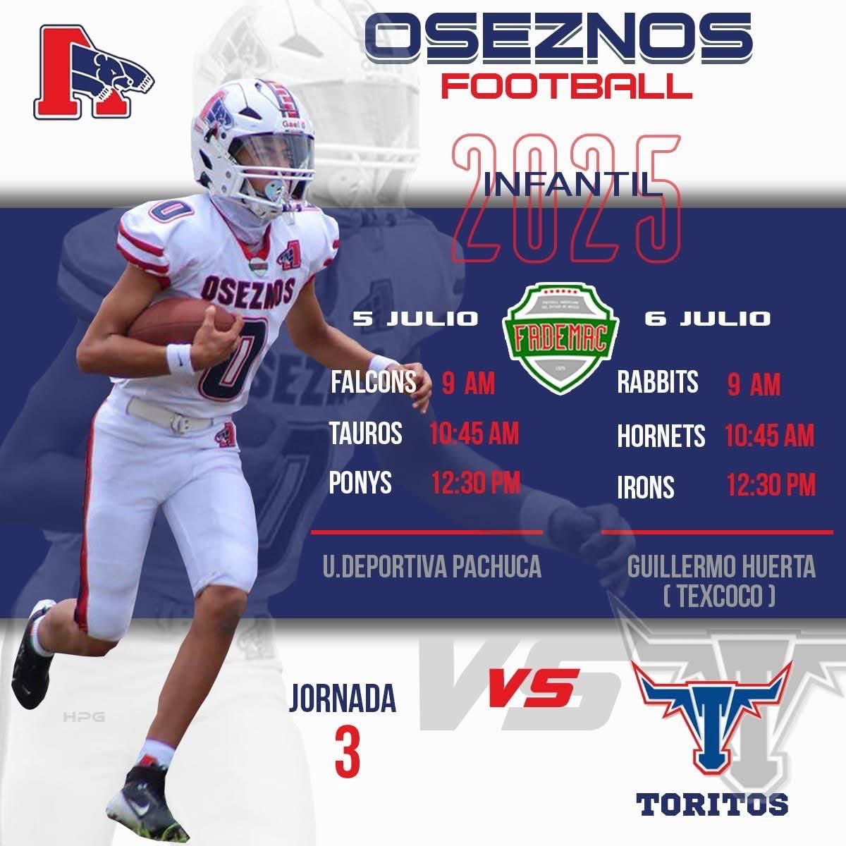 🚨 Jornada 3 🚨

Familia aquí les dejamos los días y horarios de la siguiente jornada de nuestras categorías infantiles en la <a href="/LigaFademac/">FADEMAC</a> 

Oseznos 🆚 Toritos 

#GoOseznosGo