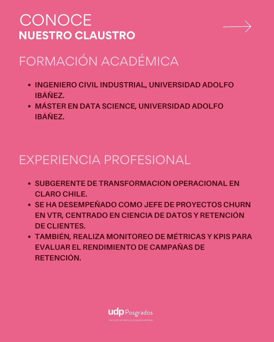 Posgr_fcsh_UDP's tweet image. 👨🏫 Conoce a Camilo Toro Fernández, profesor del Diplomado en Data Science para las Ciencias Sociales UDP. Imparte el curso sobre fundamentos conceptuales y técnicos de la ciencia de datos.
📅 Postula al 31 de julio. t.ly/XOm1T