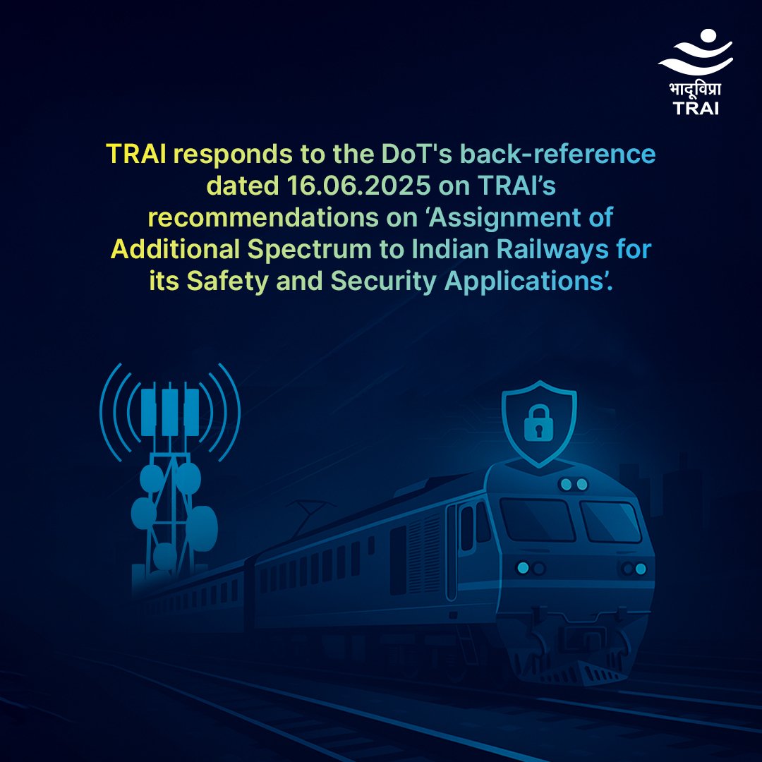 Indian Railways had requested 5 MHz of extra spectrum in the 700 MHz band—at no cost—to strengthen its safety and security systems.
#TRAI shared its recommendations with DoT in Dec 2024 and has now responded to DoT’s follow-up on the matter.
trai.gov.in/notifications/…
#Spectrum