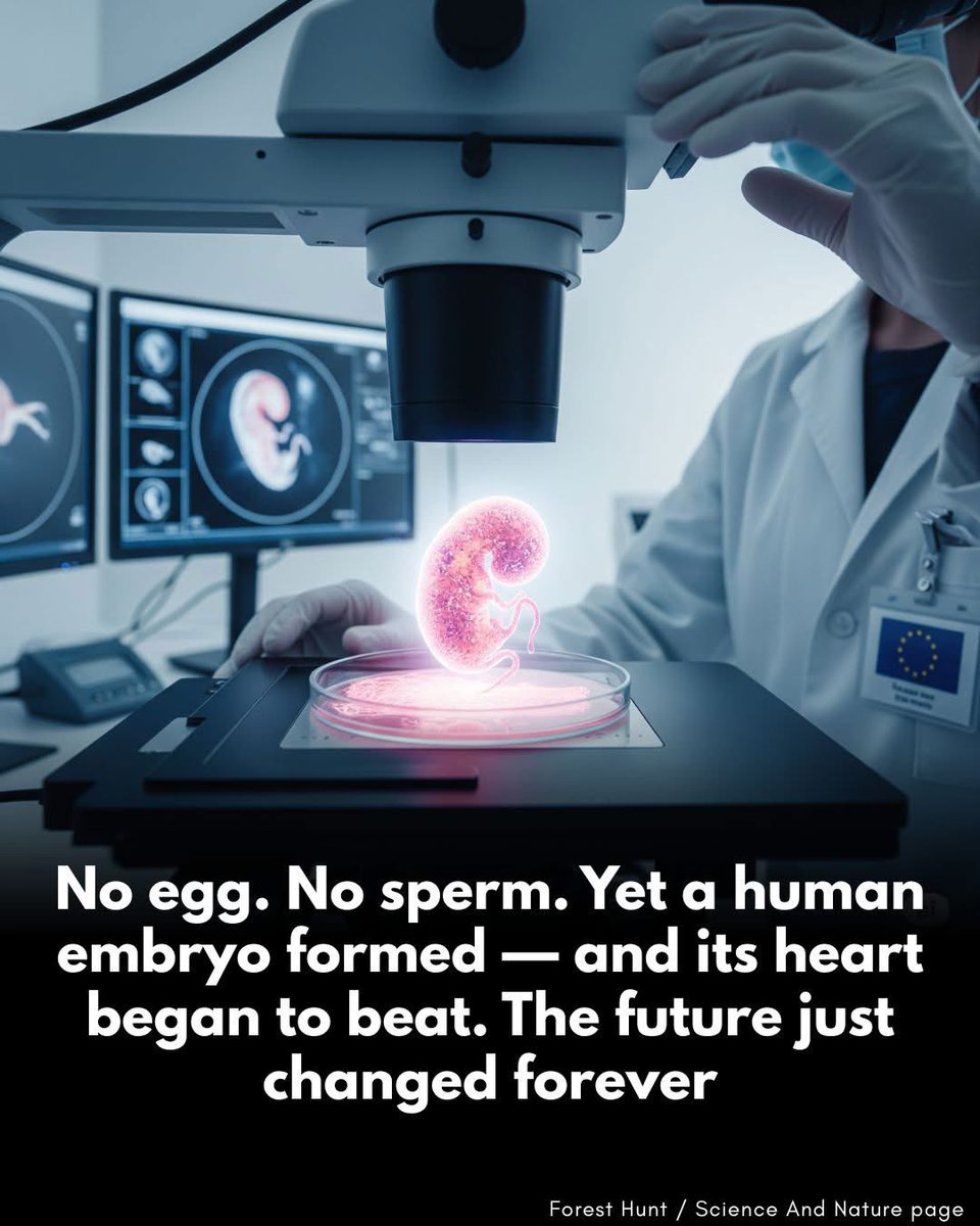 silvano_trotta's tweet photo. Des humains synthétiques sans ovules, spermatozoïdes ni utérus ! 
Des chercheurs de l'Institut Weizmann du Canada ont créé un embryon humain synthétique . Sans fécondation, sans utérus, sans ovule ni spermatozoïde. En utilisant uniquement des cellules souches manipulées provenant d'échantillons de peau, ce dernier s'est développé en laboratoire pour donner naissance à un embryon humain doté d'un cœur battant.

L'embryon synthétique a grandi jusqu'au 14e jour, soit exactement la limite légale pour la recherche sur l'embryon dans de nombreux pays. Il a développé non seulement des structures telles que la plaque neurale, le sac vitellin et le placenta, mais aussi un cœur rudimentaire qui a commencé à battre de manière autonome. Les chercheurs ont salué ce développement comme une « fenêtre sur le développement humain précoce ». Mais les critiques y voient le début d'une bio-industrie transhumaniste où la vie humaine se dégrade en matière.

Ce qui est présenté au public par euphémisme comme un progrès médical correspond précisément au programme d'une idéologie qui gagne en influence : le transhumanisme. Depuis des années, le Forum économique mondial (WEF) prône la nécessité pour l'être humain de franchir une « prochaine étape de l'évolution » – par la fusion avec les machines, la modification du génome et l'optimisation biotechnologique. L'être humain, comme l'a proclamé Yuval Noah Harari, leader d'opinion du FEM, est « piratable » ; sa biologie est une question de traitement de données.