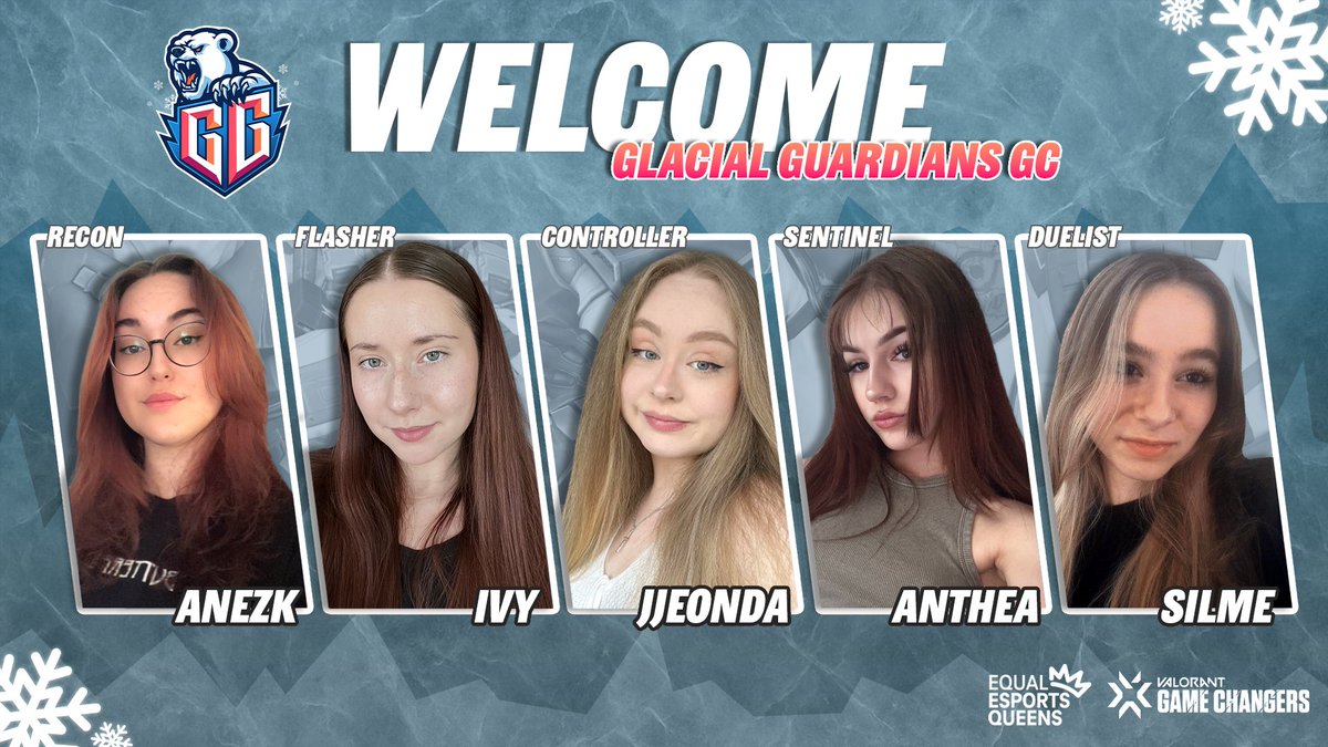 ❄️Neues Kapitel!❄️

Wir begrüßen unser VALORANT Game Changers Team:

<a href="/anezkVAL/">GG anezk</a> - Recon 
<a href="/Ivy_Cx_/">Ivy</a> - Flasher 
<a href="/jjeonda_/">ellen 🫧</a> - IGL / Controller 
<a href="/s0ftangelic/">Anthea</a> - Sentinel 
<a href="/Silme_VAL/">Silme</a> - Duelist 

<a href="/lwenipelmeni/">leni</a> - Substitute

#StayIcy