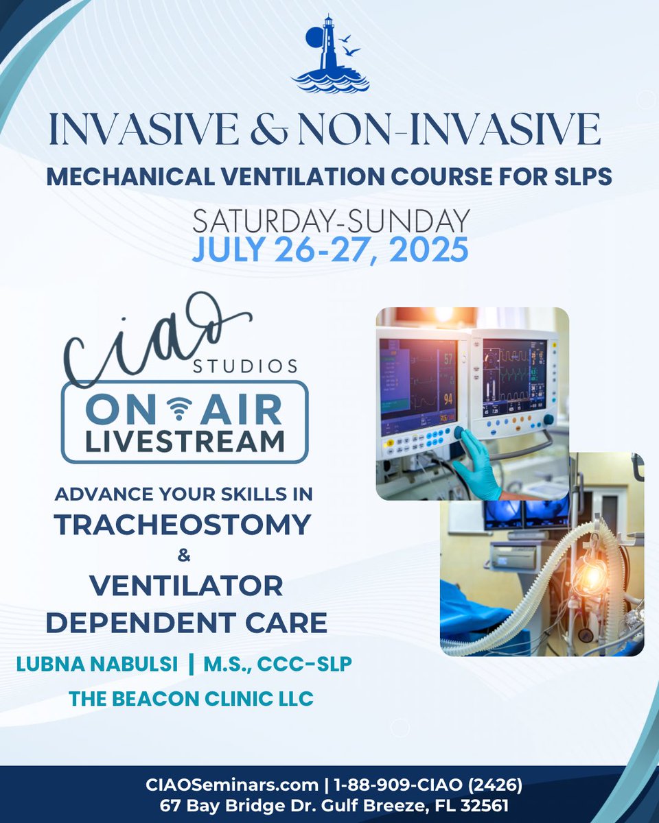 Enhance Your Expertise in Tracheostomy &amp; Ventilator-Dependent Care!

Join Lubna Nabulsi, CCC-SLP, Clinical Director of The Beacon Clinic LLC, for a transformative course on Invasive and Non-Invasive Mechanical Ventilation—perfect for SLPs seeking to advance their skills 🩺✨