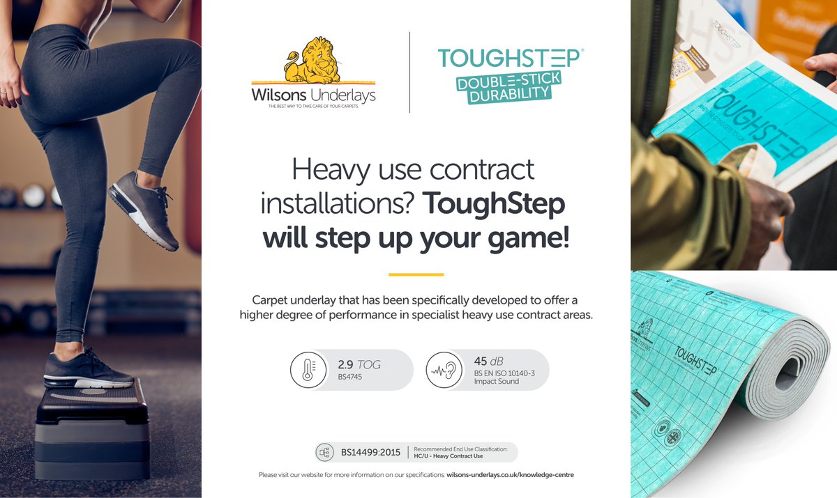ToughStep is double stick durability! Carpet underlay that has been specifically developed to offer a higher degree of performance in specialist heavy use contract areas with a TOG of 2.9 and sound proofing of 45dB. Contact us for a free sample today! #underlay #toughstep