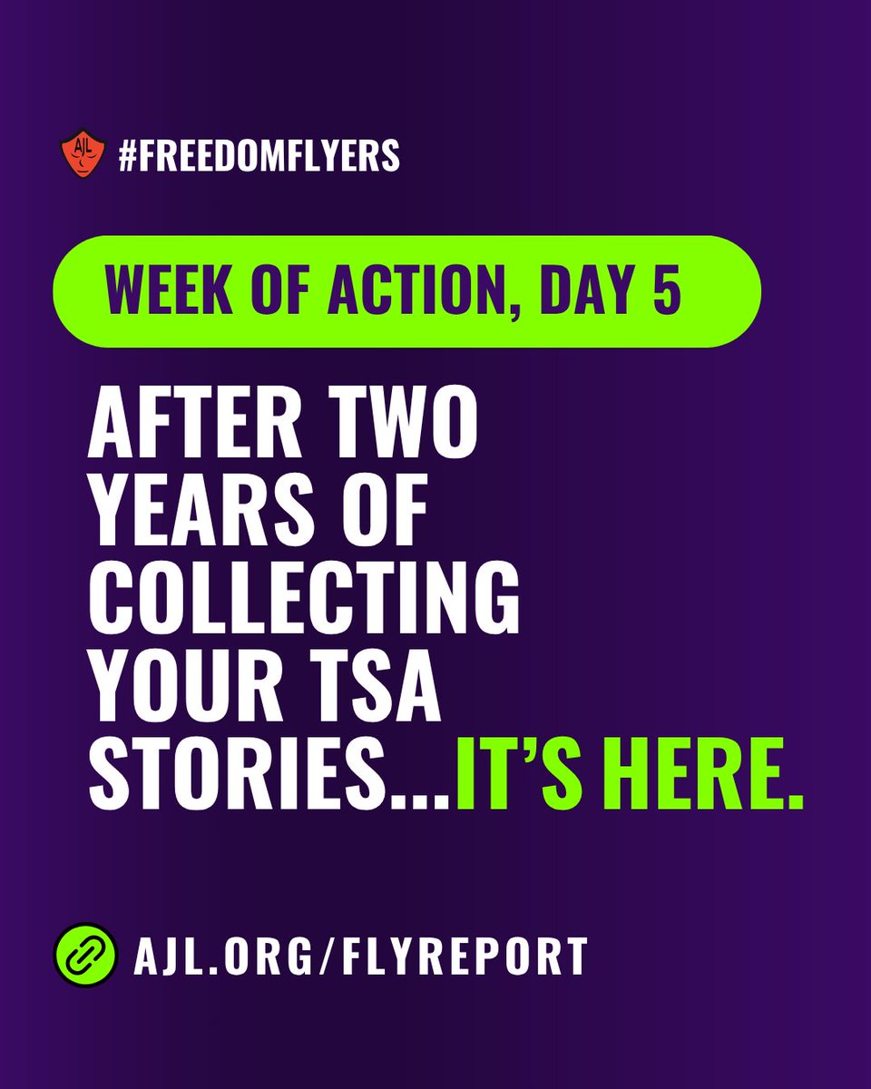 AJLUnited's tweet image. TGIF, it’s #FreedomFlyers✈️ Report Friday!
We are SO excited to announce that after 2 years collecting your TSA stories, we're ready to share the receipts! Sign up to be the first to know when our Freedom Flyers report drops later this month.
It examines three key areas:
🔍…