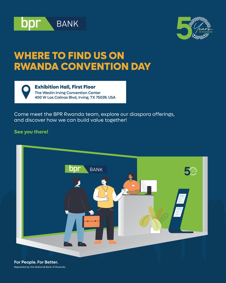 Come chat with us at our booth on the First Floor of the Exhibition Hall at Rwanda Convention 2025!
Whether you're exploring ways to invest back home or looking for diaspora banking solutions that work for you, we are excited to connect, share, and support your financial journey.