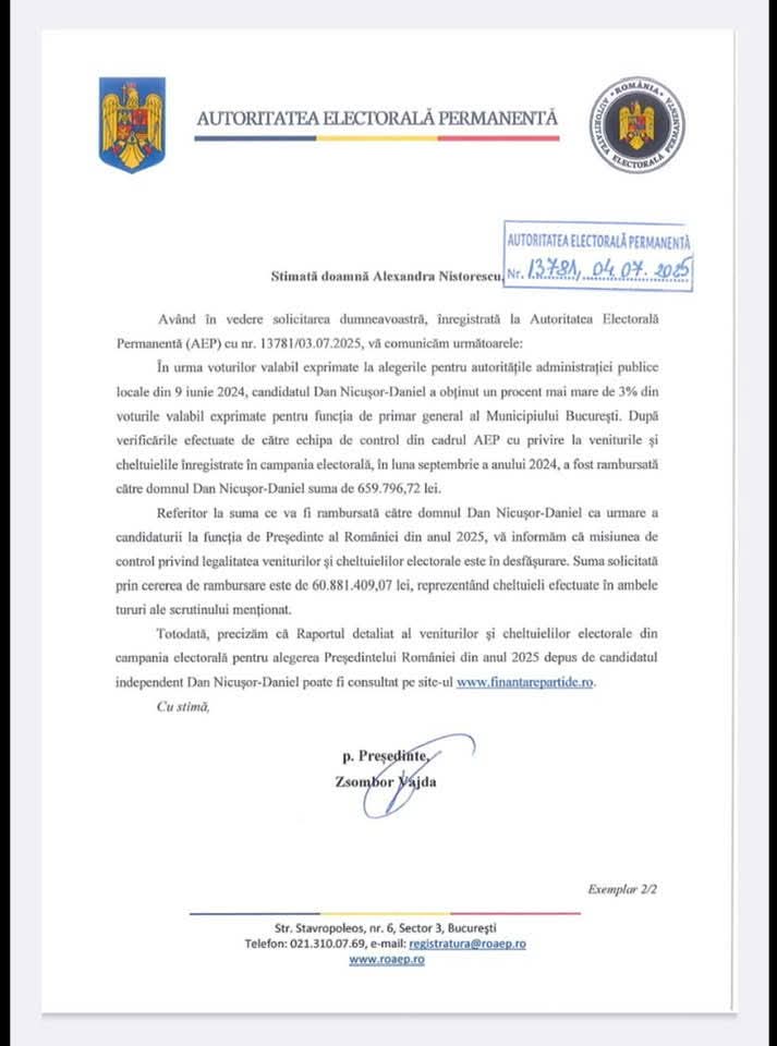 adrianavbalint's tweet image. Ce să vezi, am avut din nou dreptate. Dar dreptate la virgulă: toate sumele despre care v-am vorbit acum două zile sunt corecte. Noroc cu Anca Alexandrescu, care a făcut lumină-n sat. A depus cerere la AEP, în calitate de jurnalist, și astăzi a primit răspunsul.
Da, Nicușor a…