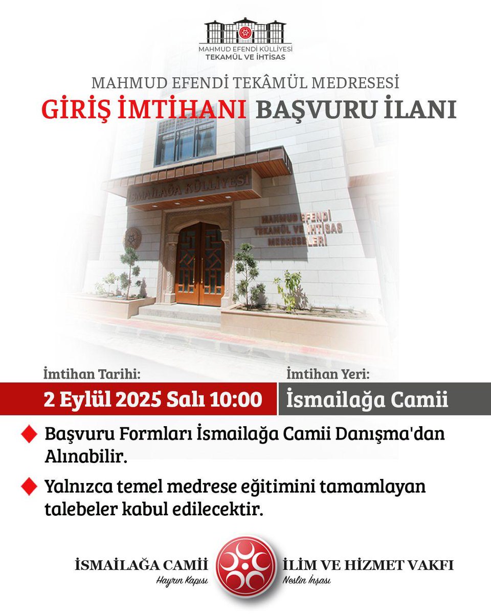 Yalnızca temel medrese eğitimini tamamlamış talebe kardeşlerimizin tekâmül ve ihtisasa girebilmek için ayaklarına gelen fırsat!

Başvurular devam ediyor...