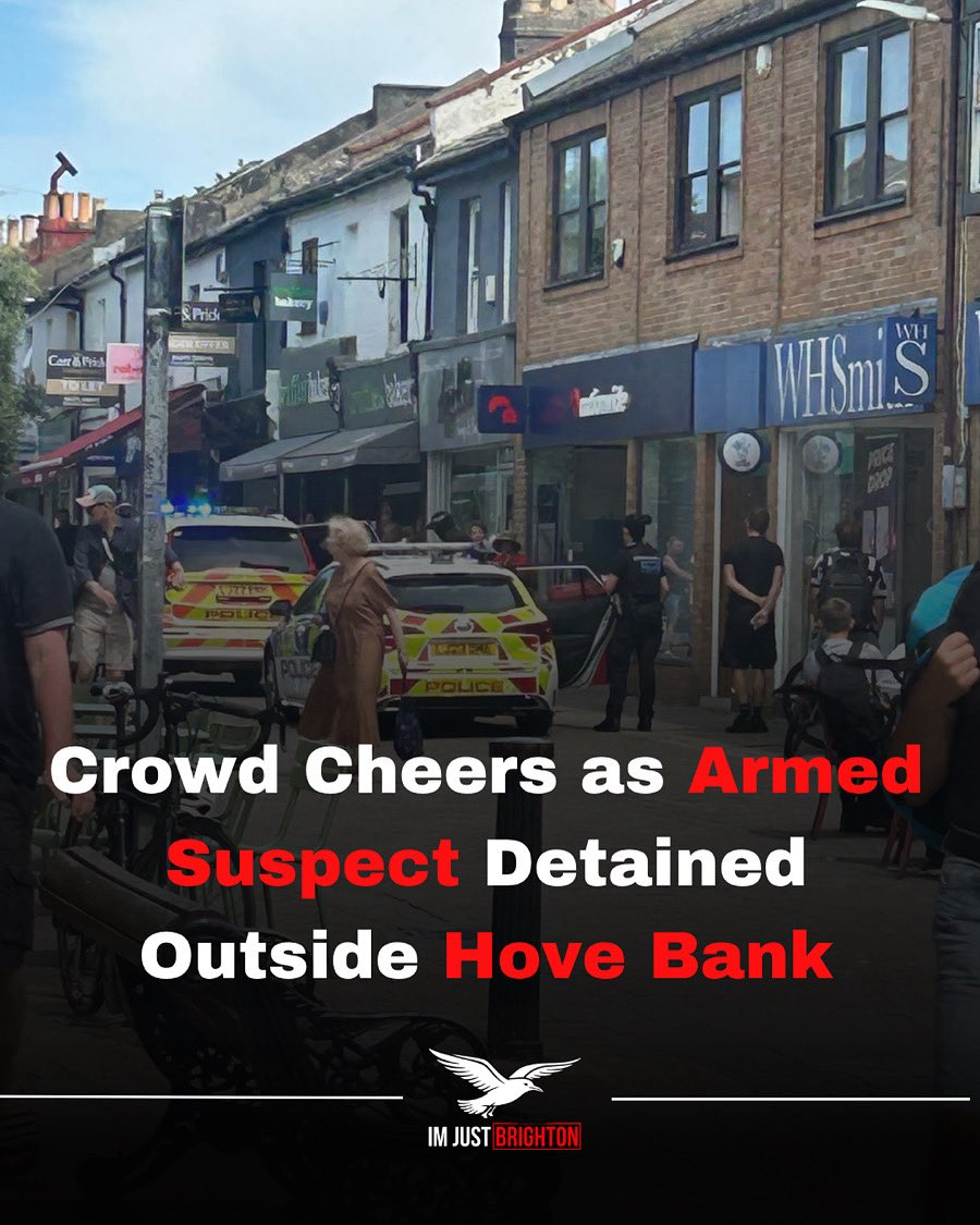 Police were called to George Street in Hove on Friday afternoon (4 July) following reports of an attempted robbery at the Nationwide Building Society.

According to eyewitnesses who shared images with Sussex News and ImJustBrighton, a man was swiftly detained by officers outside