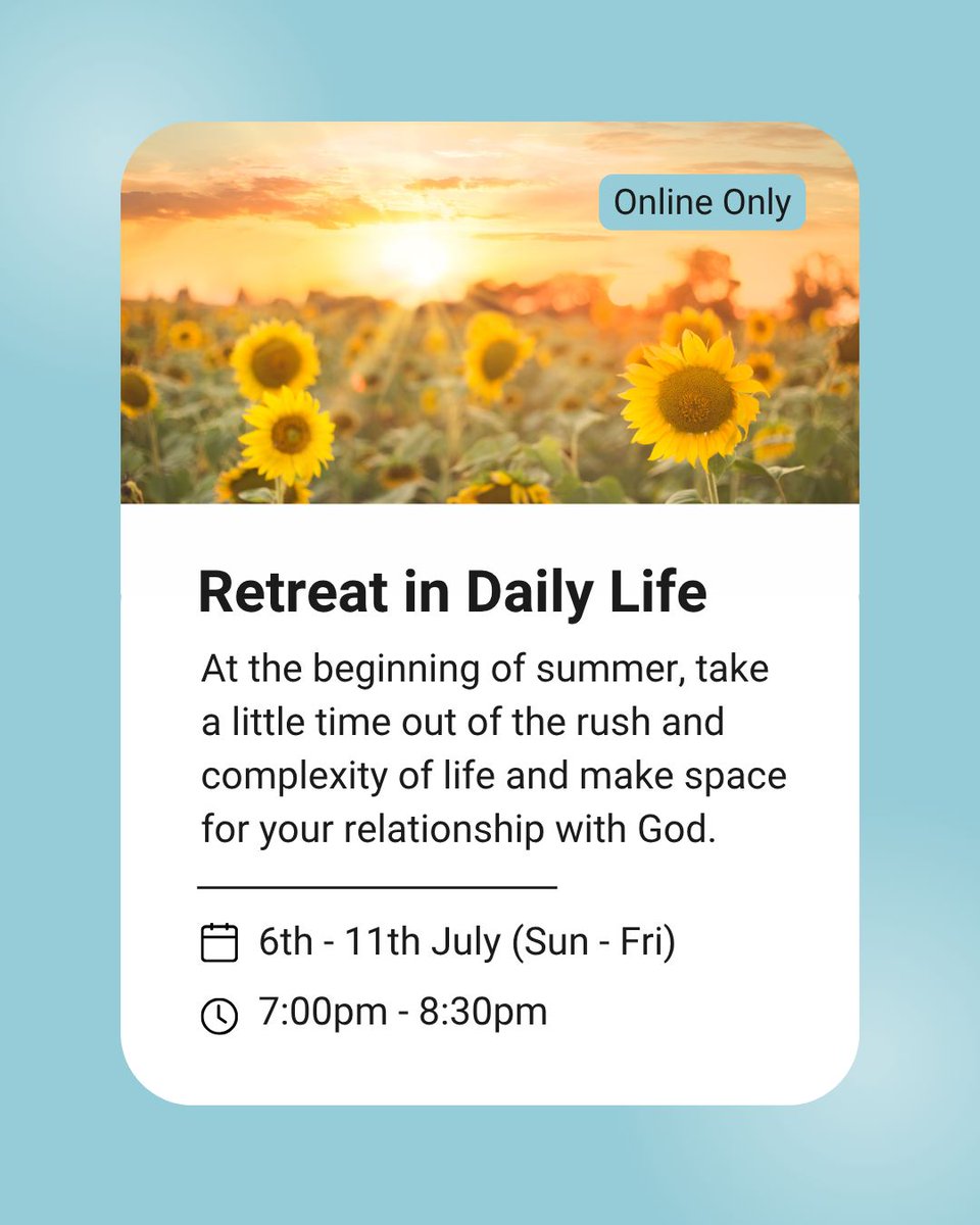 londonjesuit's tweet image. Still time to pause this July.
Two fully online offerings remain:
✨ One-week retreat (starting this Sunday!)
🌿 Guided prayer (17 July)
Rest. Pray. Reconnect — from home.
📌 Details: buff.ly/y7IaydL
#SpiritualityOnline #GuidedPrayer #FaithAndRest