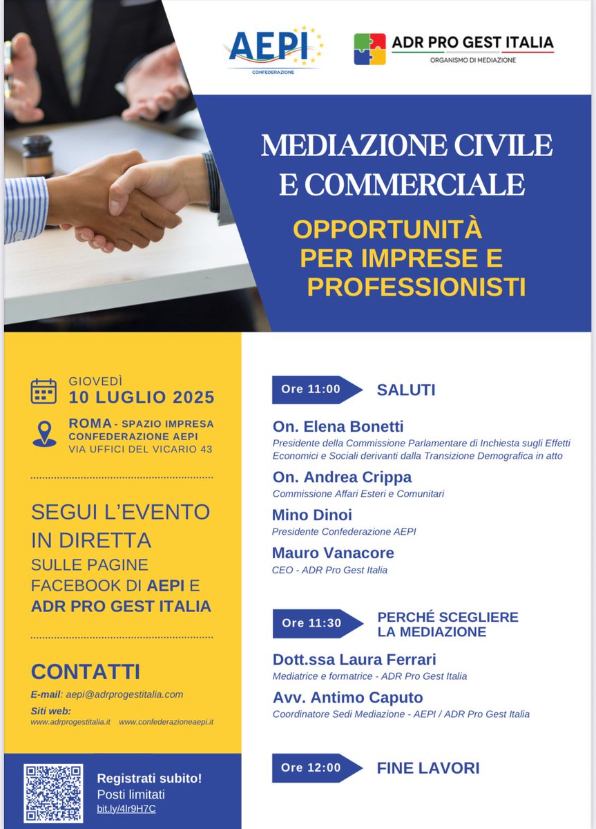 Segui l'evento - Mediazione Civile e Commerciale 📌