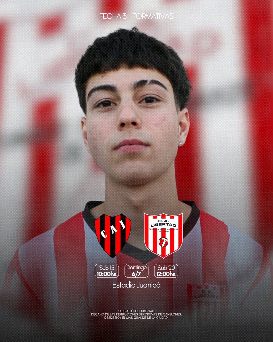 🔜 La 𝐭𝐞𝐫𝐜𝐞𝐫𝐚 del 𝐂𝐥𝐚𝐮𝐬𝐮𝐫𝐚

🆚 Juanicó en el Estadio Gloria de un Pueblo. 
🕒 10:00 (Sub 15) | 12:00 (Sub 20)

#FormativasCAL 🔴⚪️