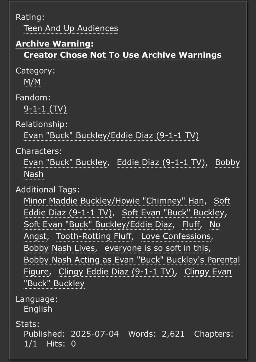 mz111271's tweet image. 💞new fic! 💞
• buddie being so so soft for each other
• bobby lives !
• literally just fluff
archiveofourown.org/works/67164064