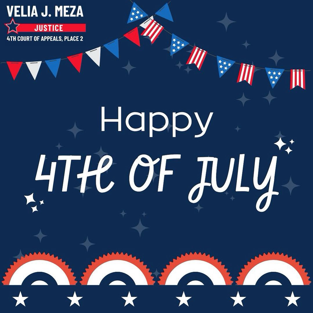 VeliaJMeza's tweet photo. I hope everyone has a fun and safe 4th of July celebrating our #IndependenceDay 
#FourthOfJuly #Freedom #JusticeVeliaMeza https://t.co/mF2jlxpY1g