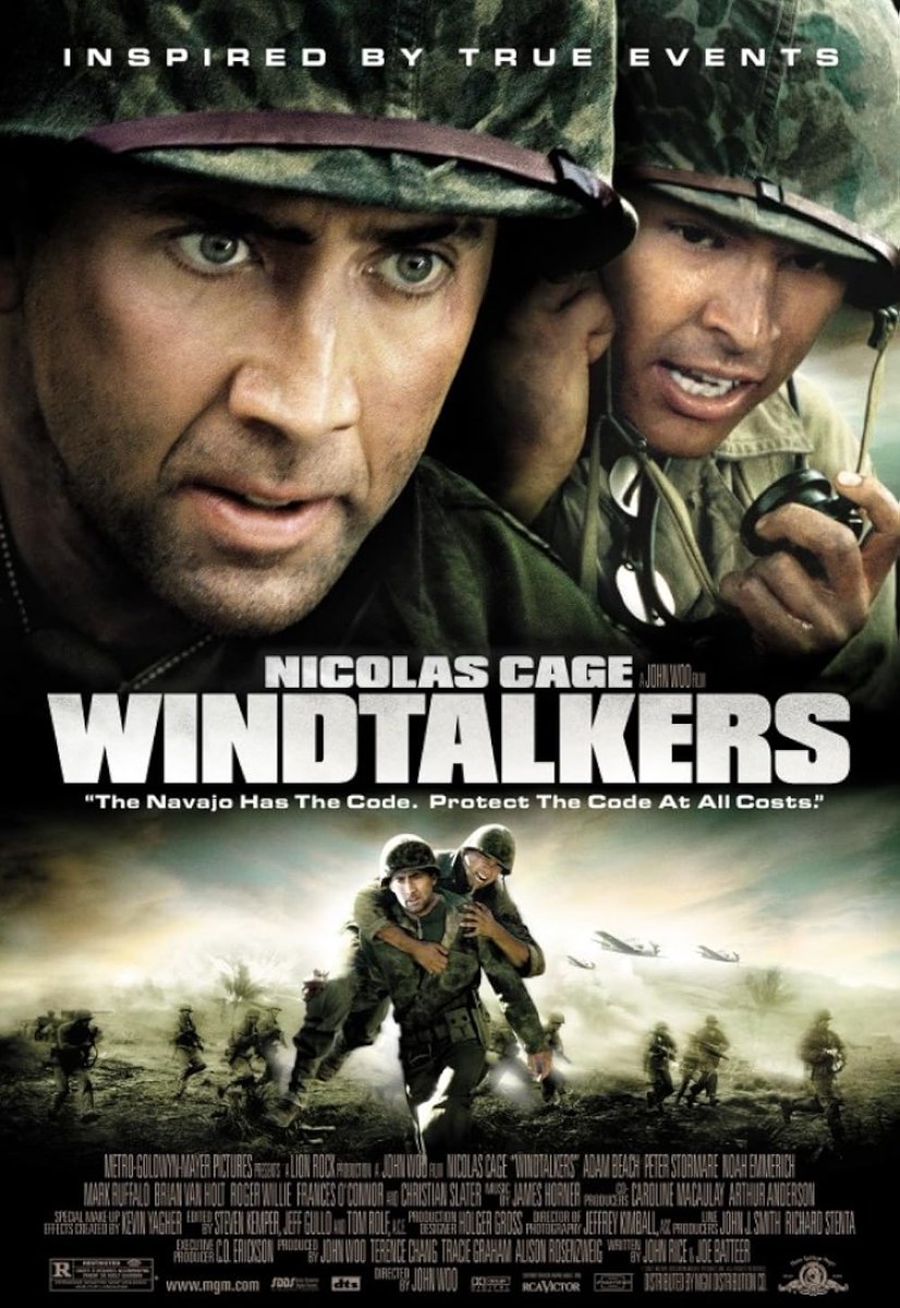 Tonight’s movie choice - Windtalkers, the war film from 2002. Starring among others - Nicolas Cage, Adam Beach, Peter Stormare, Noah Emmerich, Mark Ruffalo, and Christian Slater. Directed by John Woo. Based on the real story of code talkers from the Navajo nation during WW2.