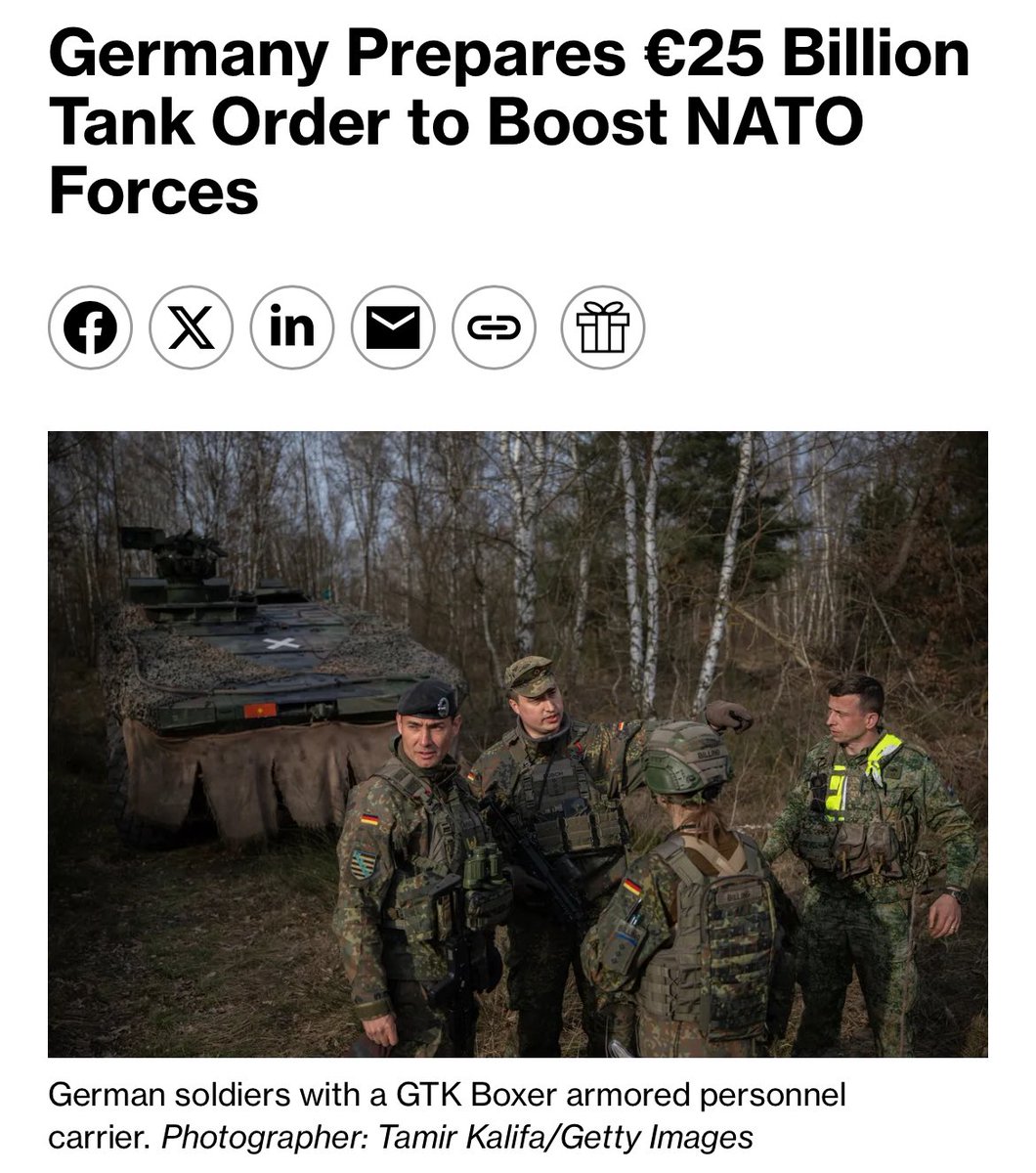 Tendar's tweet image. According to Bloomberg Germany is considering to place a purchase order for 1,000 Leopard 2A8 MBTs and 2,500 GTK Boxer.