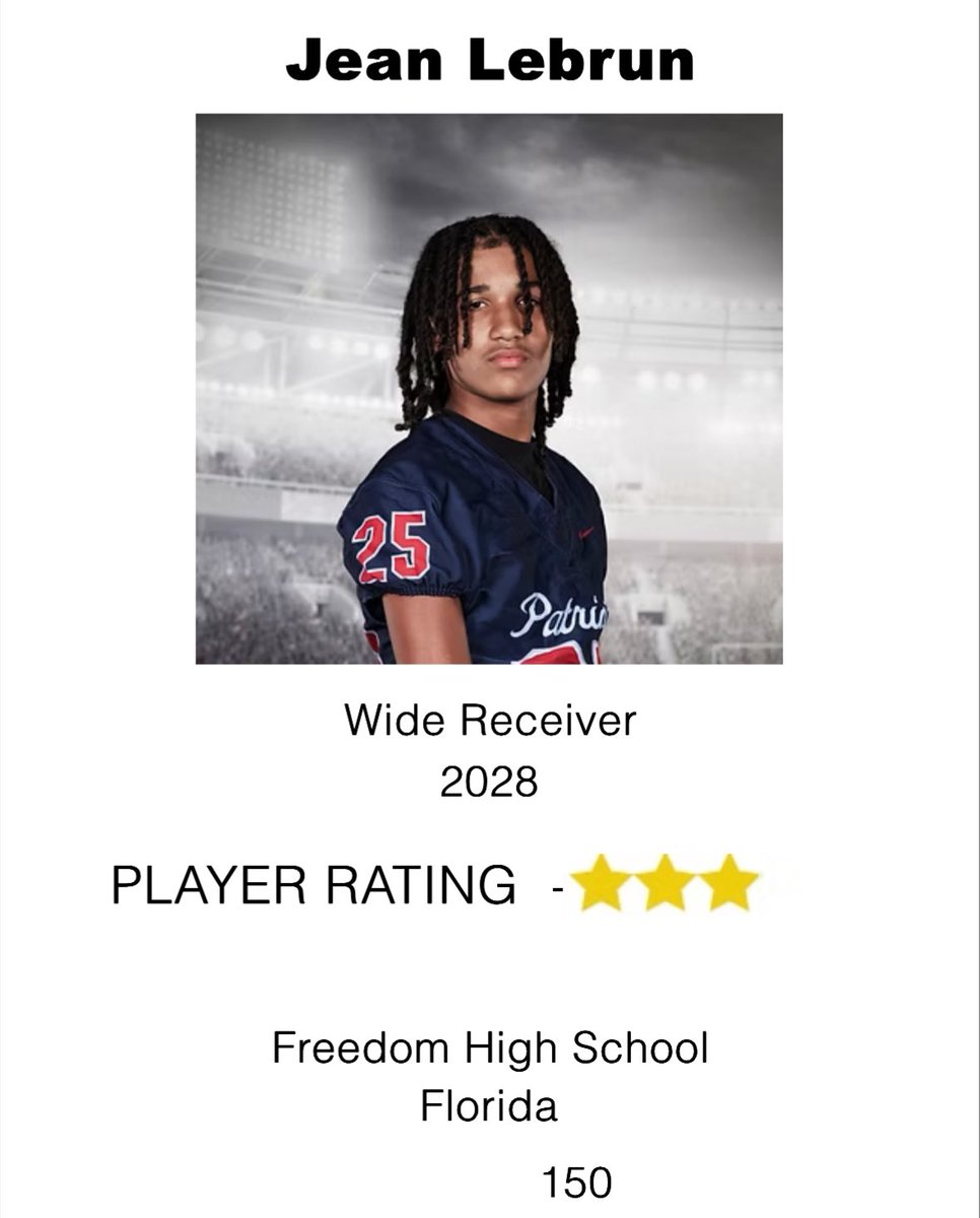 CoachBarker813's tweet image. Class of 28 @jeanlebrun2028 has a 3⭐️ ranking according to @nationalradar and was a top performer @dreamallamerica @IMGAcademy camp. The 6’1 150 sophomore is also a varsity basketball player.
@Andy_Villamarzo @CoachWatkCUSE @FreedomFBTampa