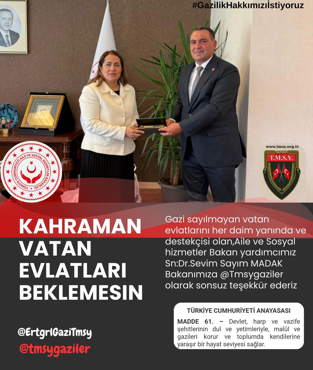 Tmsy.yakup b.oğlu (@yakupbabaolu1) on Twitter photo <a href="/mhrmkurt/">Muharrem KURT</a> Vatan,Bayrak ve Millet uğruna terörle mücadelede yaralanmış fakat Gazilik onurları verilmemiş <a href="/TmsyGaziler/">T.M.S.Y GAZİ SAYILMAYANLAR</a> haklarını ne zaman verilecek
#GazilikHakkımızıİstiyoruz
<a href="/RTErdogan/">Recep Tayyip Erdoğan</a>
<a href="/MahinurOzdemir/">Mahinur Özdemir Göktaş</a>
<a href="/hulusiakarmedya/">Hulusi AKAR</a>
<a href="/celebimehmeta/">Mehmet Ali Çelebi</a>
<a href="/kocakkonuralp/">Konur Alp Koçak</a>
<a href="/SayimMadak/">Dr. Sevim Sayım Madak 🇹🇷</a>
<a href="/dtcuneytaldemir/">Dt. Cüneyt Aldemir 🇹🇷</a> <a href="/mhrmkurt/">Muharrem KURT</a> Vatan,Bayrak ve Millet uğruna terörle mücadelede yaralanmış fakat Gazilik onurları verilmemiş <a href="/TmsyGaziler/">T.M.S.Y GAZİ SAYILMAYANLAR</a> haklarını ne zaman verilecek
#GazilikHakkımızıİstiyoruz
<a href="/RTErdogan/">Recep Tayyip Erdoğan</a>
<a href="/MahinurOzdemir/">Mahinur Özdemir Göktaş</a>
<a href="/hulusiakarmedya/">Hulusi AKAR</a>
<a href="/celebimehmeta/">Mehmet Ali Çelebi</a>
<a href="/kocakkonuralp/">Konur Alp Koçak</a>
<a href="/SayimMadak/">Dr. Sevim Sayım Madak 🇹🇷</a>
<a href="/dtcuneytaldemir/">Dt. Cüneyt Aldemir 🇹🇷</a>