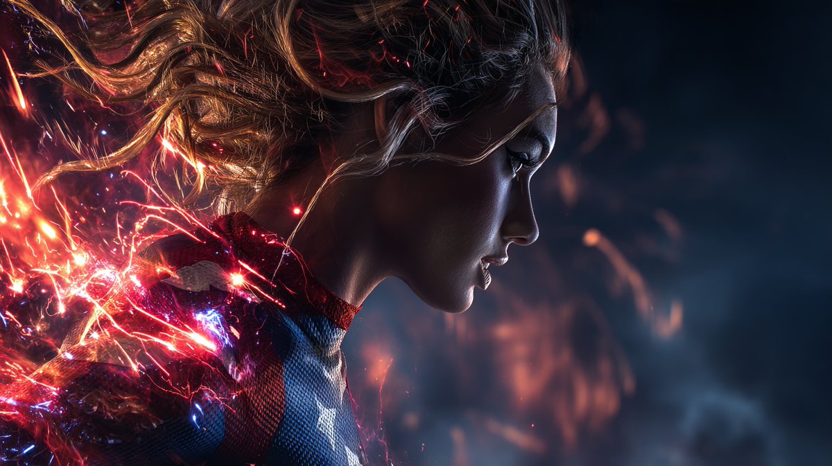 Stars, stripes, and full power 🇺🇸💫
She’s not just part of the celebration — she is the firework.
#FourthOfJuly #SuperheroVibes #IndependenceDay #USA #Fireworks #PatrioticArt #StarsAndStripes #DoubleExposure #AIart