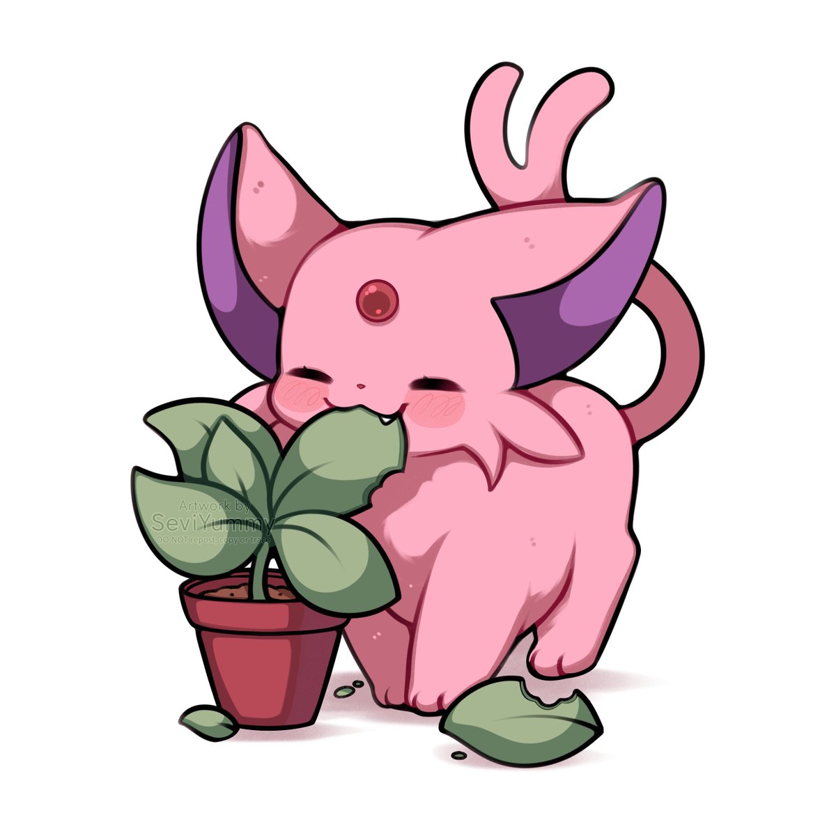SeviYummy's tweet image. If Eeveelutions were like real pets:
Espeon eating your plants