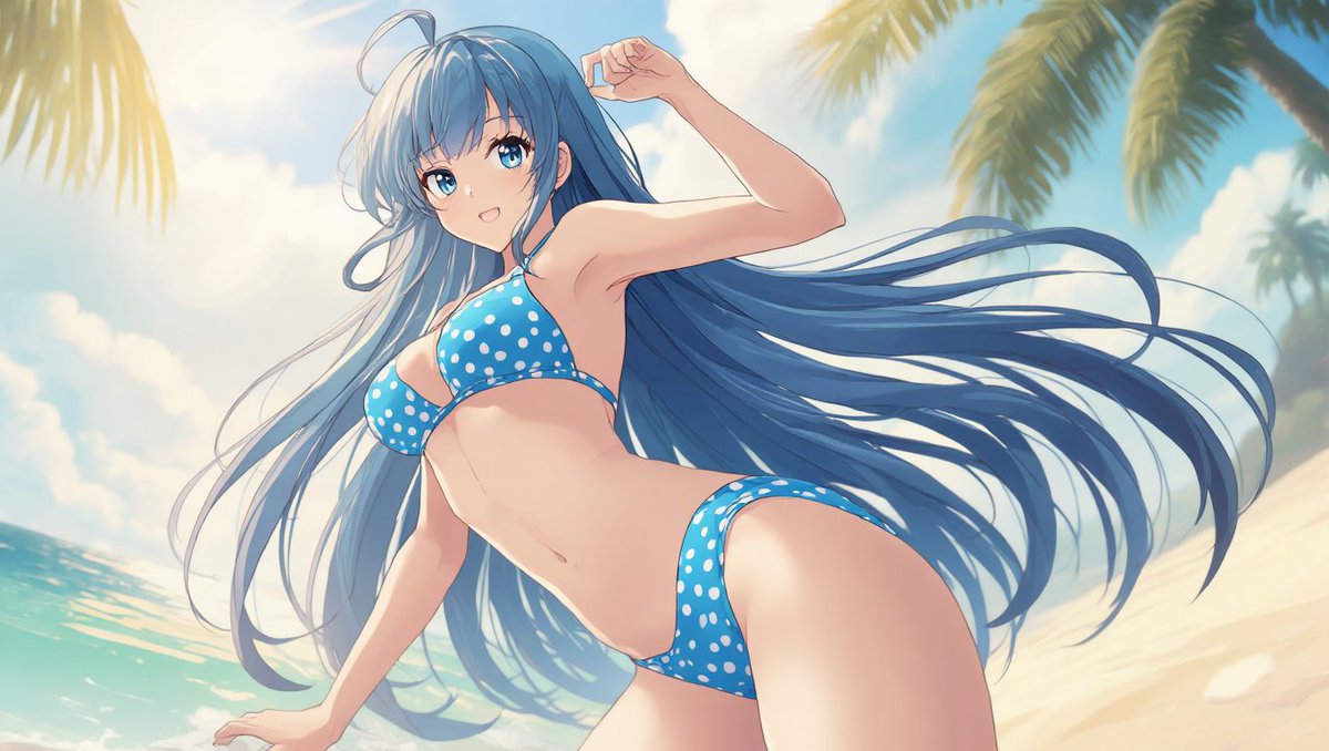 lialightblue's tweet photo. 軽率に水着着よっ💙
#ビキニスタイルの日
#AIイラスト https://t.co/dn6wKmqUTo